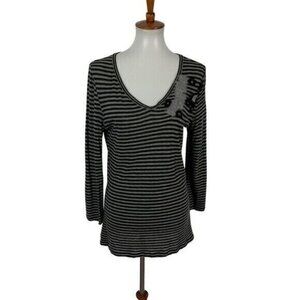 MaxMara Weekend Top Large Gray Striped Long Sleeve Designer Minimalist